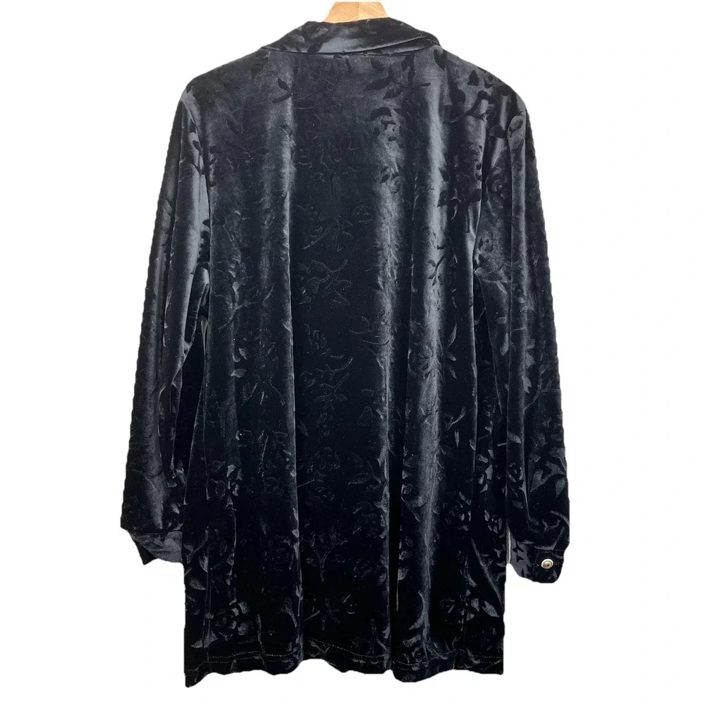 VTG Diane Von Furstenberg Black Velvet Burnout Blouse Size L  Stretch Whimsigoth - Picture 2 of 9